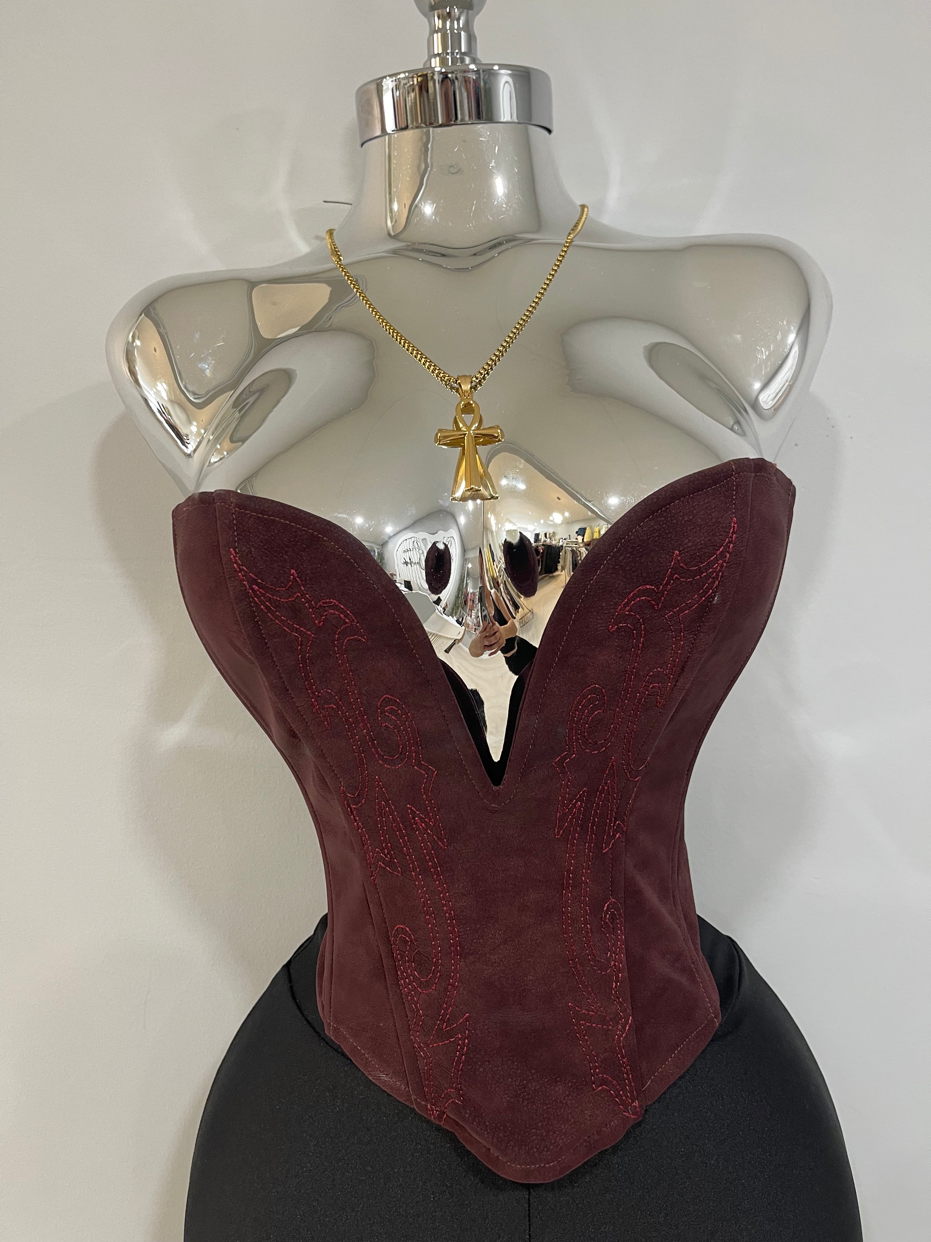 Lexi suede corset top-burgundy