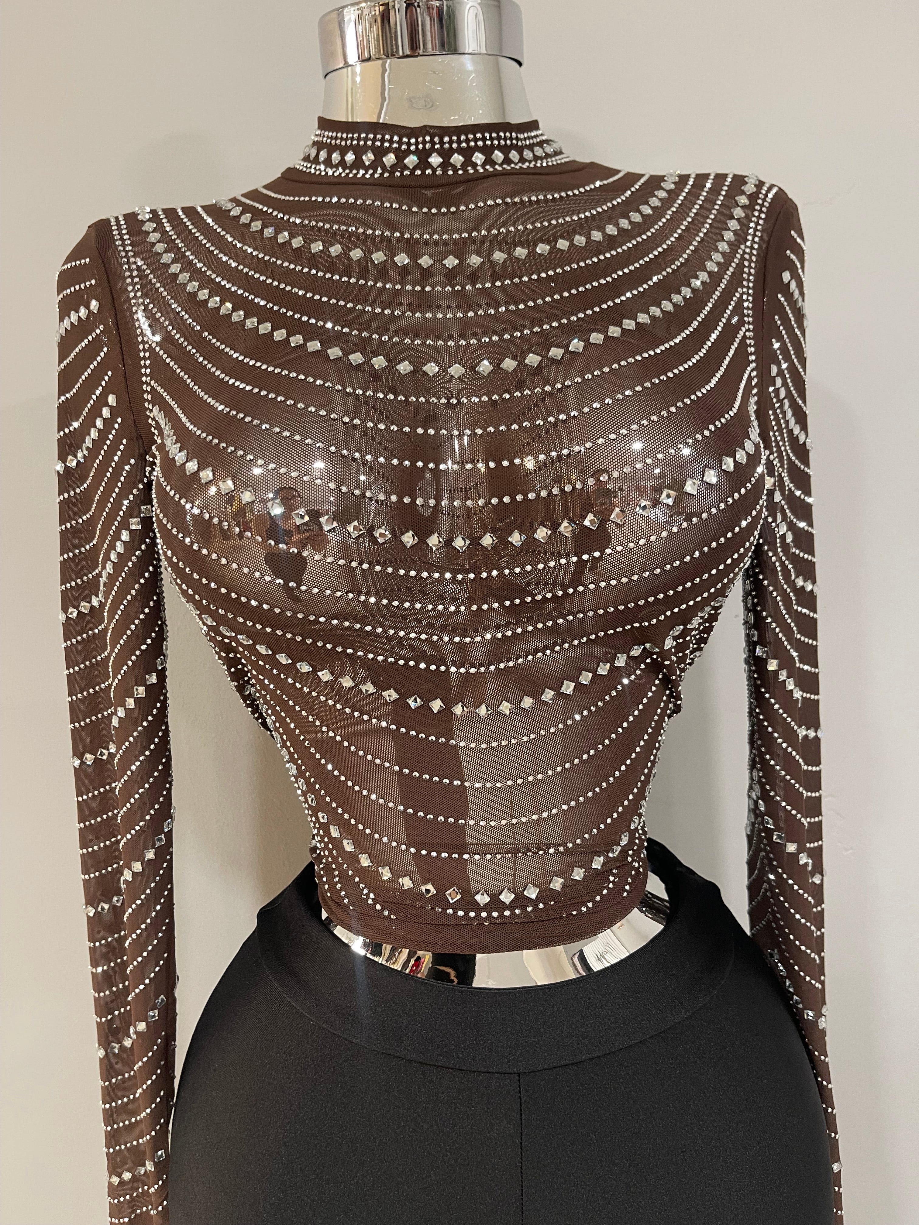 Mariele mesh long sleeve-brown