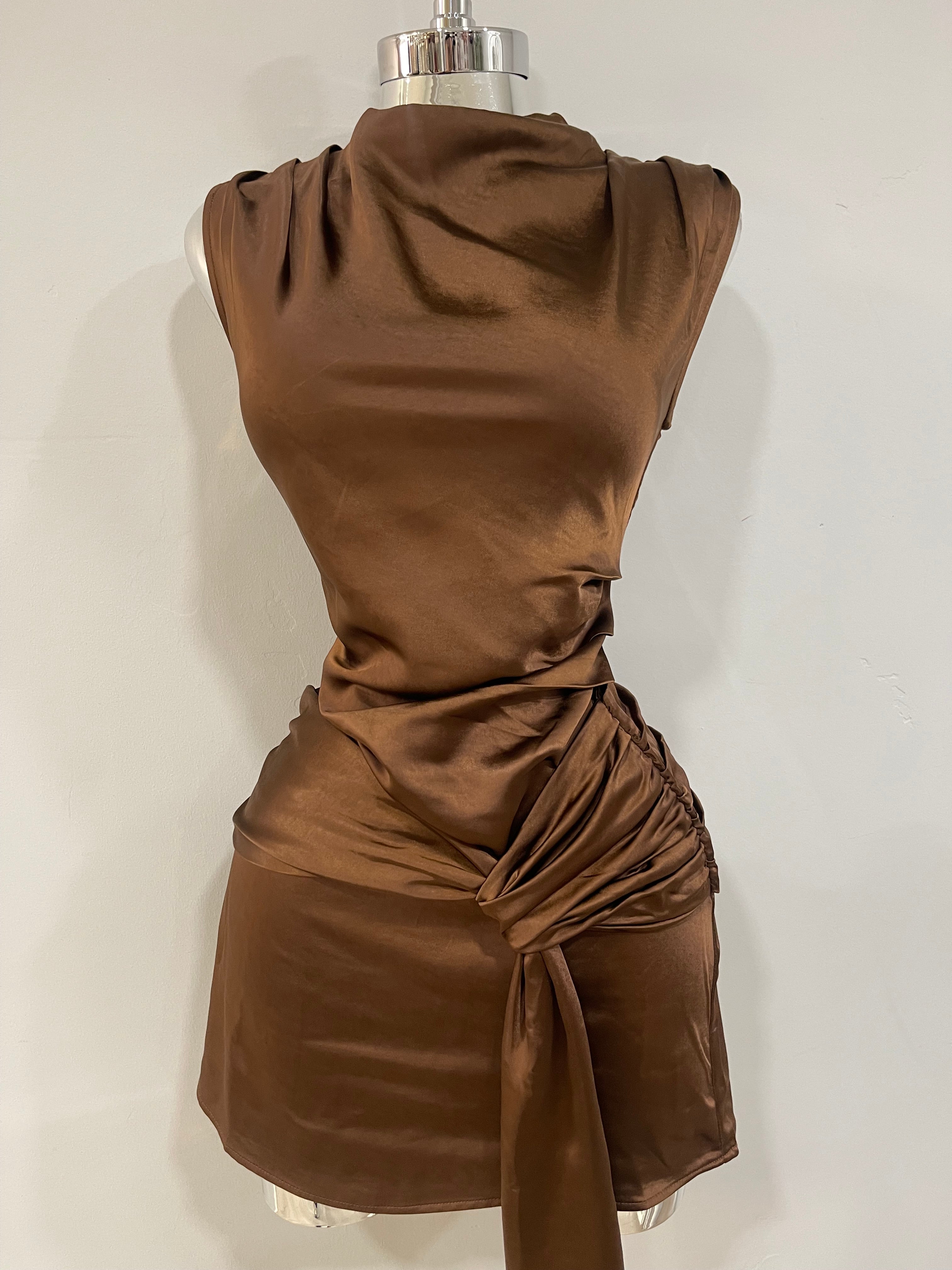 Kimora mini silk dress-brown