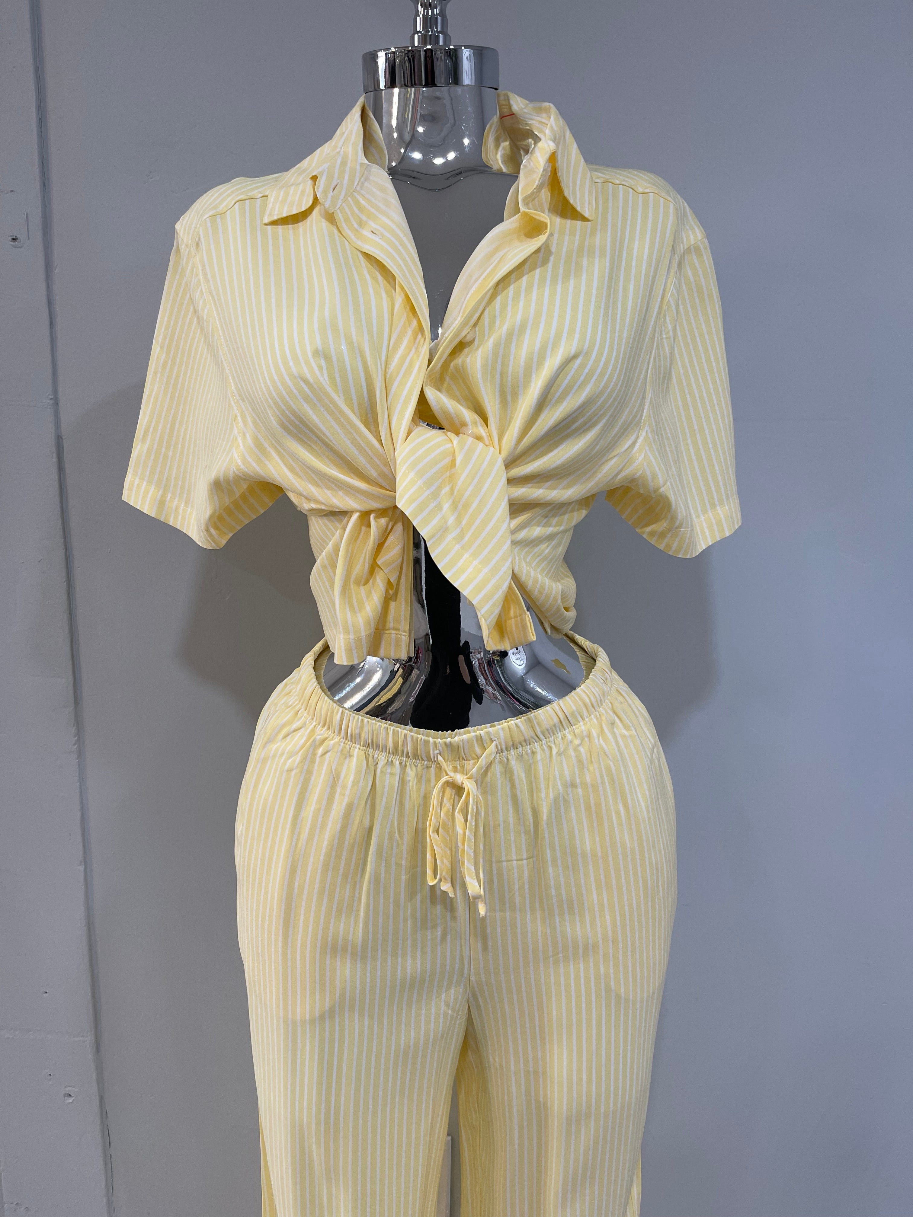 Acaia striped pant set-yellow