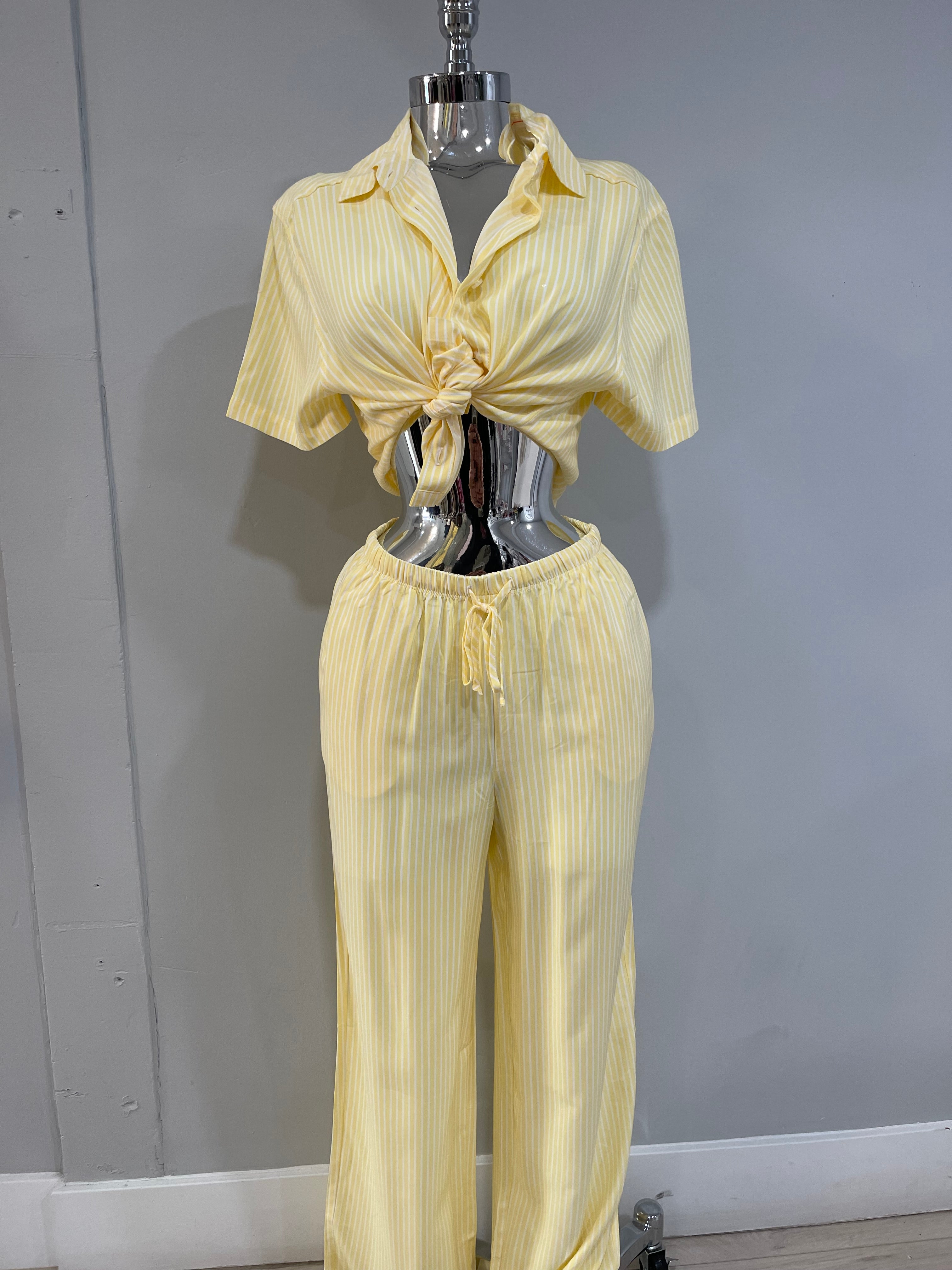Acaia striped pant set-yellow