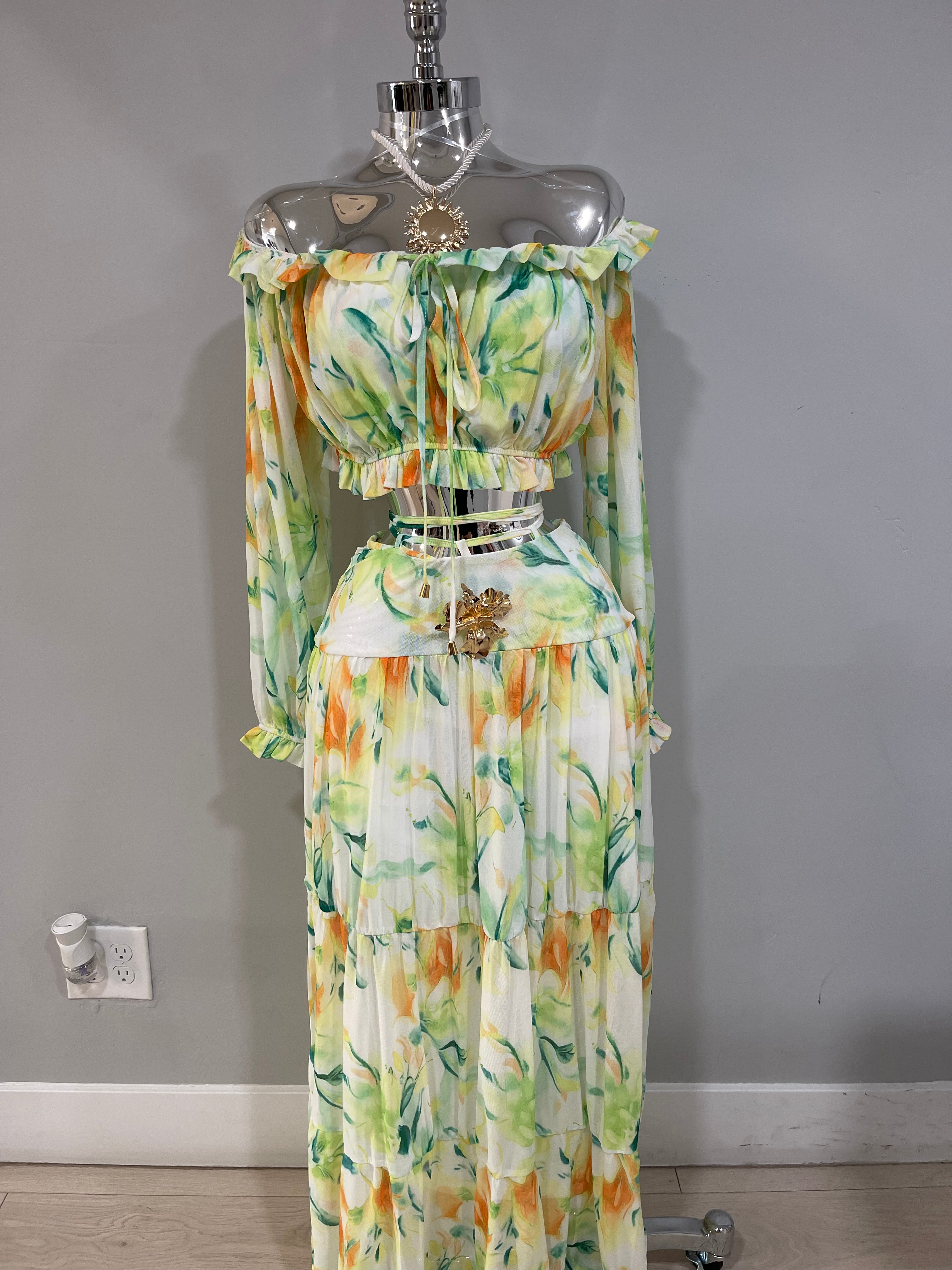 Becca maxi skirt set-green